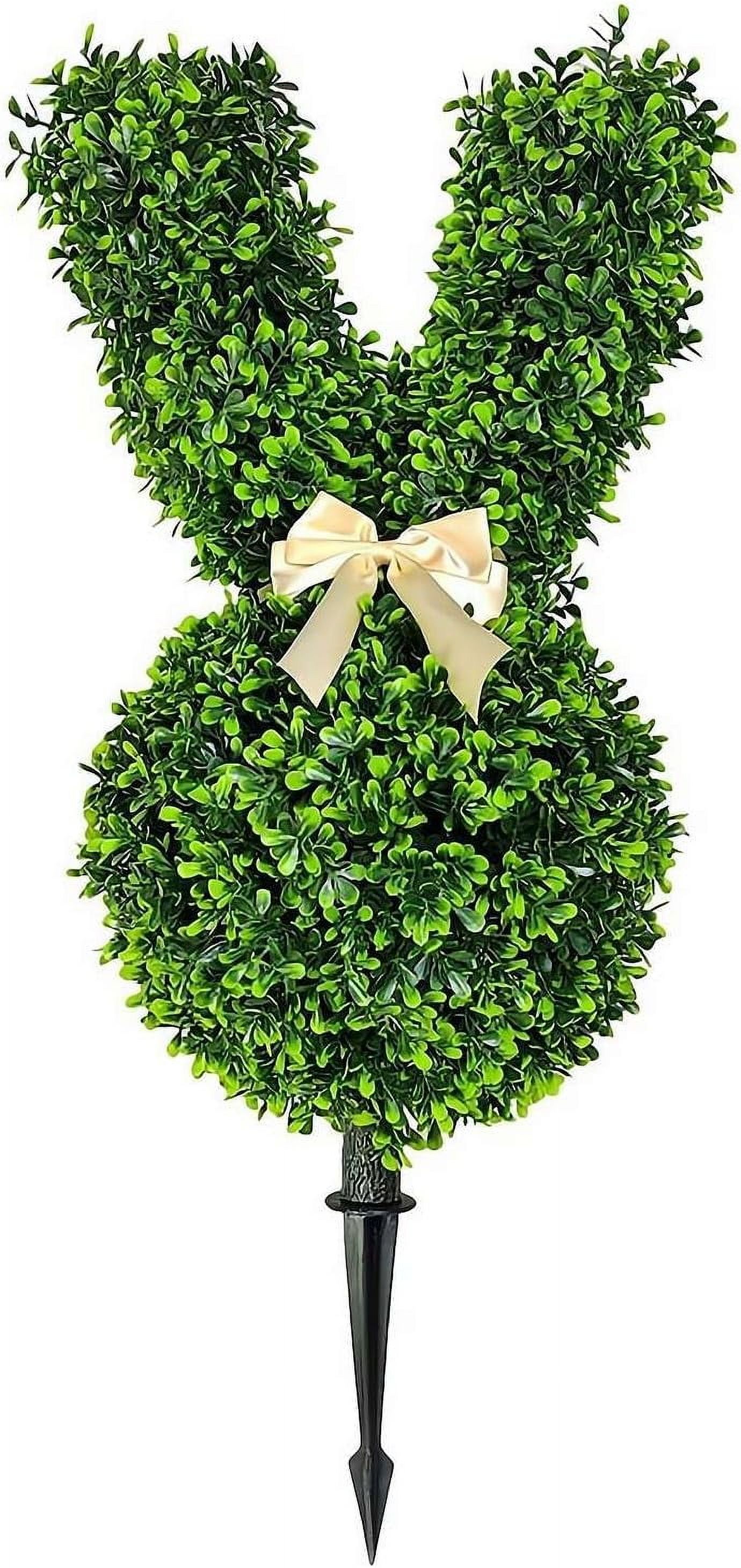 Artificial Bunny Tree Easter Decor, 28inch Artificial Cypress Topiary Tree, Faux Boxwood Bush Plants, Fake Cedar Potted with Ground Spike for Home Front Porch Decor Outside Garden